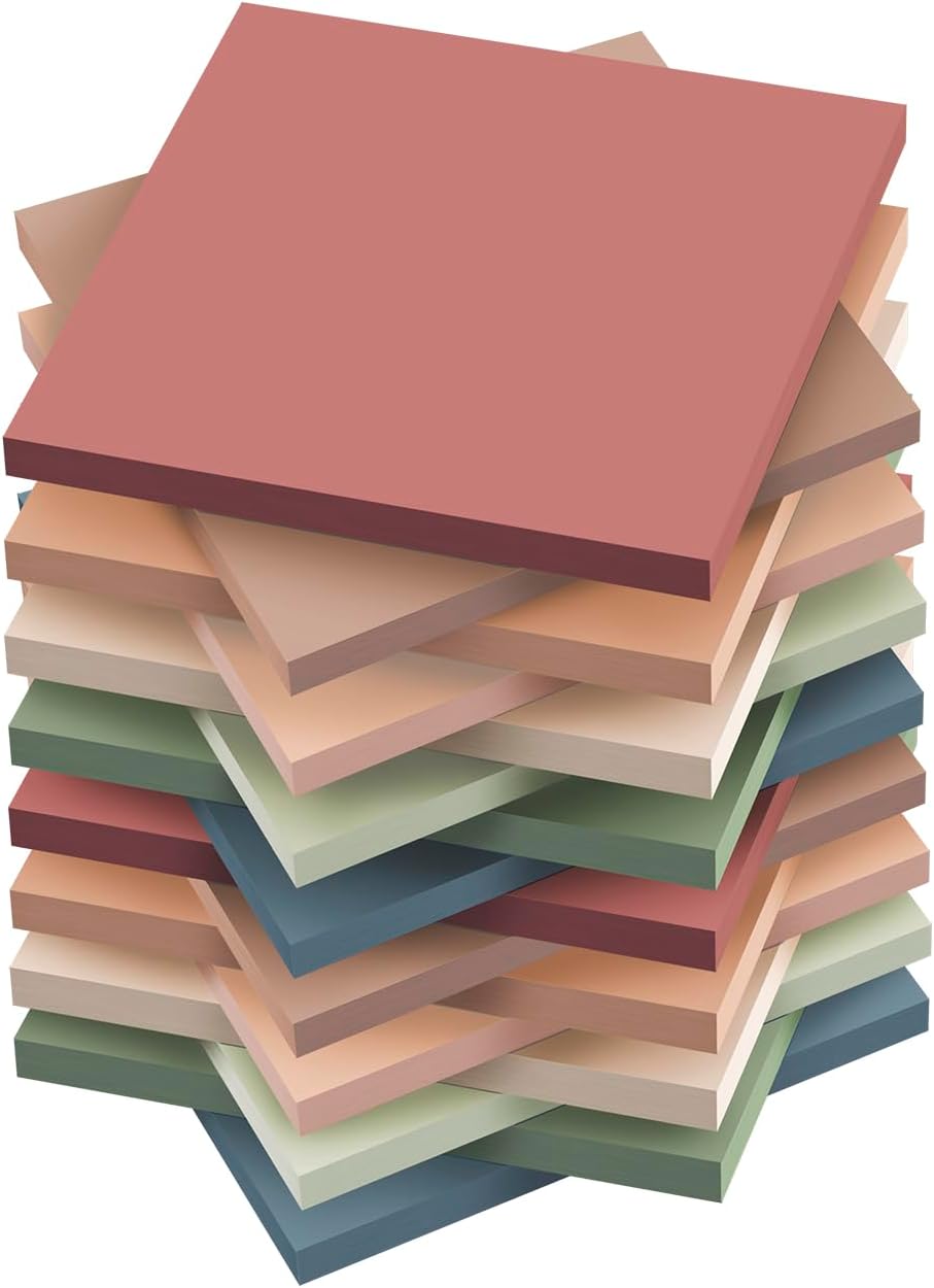 (16 Pack) Sticky Notes 3x3, Vintage Colors, Sticky Pads, Recyclable, Easy to Stick for Home, Office, Notebook
