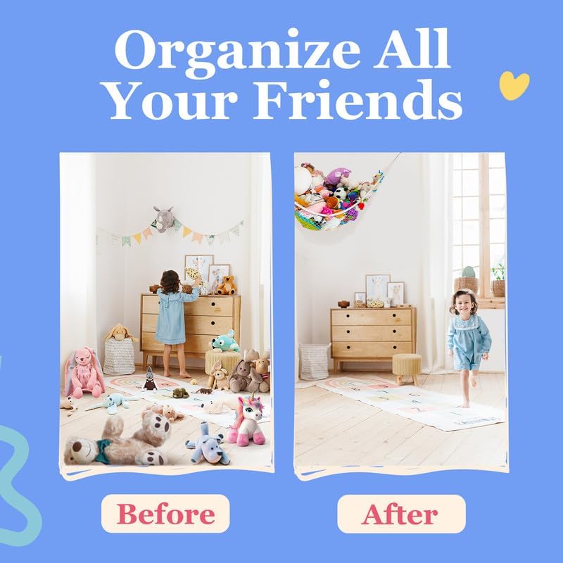 Lilly's Love Stuffed Animal Hammock | Corner Hanging Organizer, Toy Storage, Stuffed Animal Storage Net | Made from Quality Fishing Net, Holds 12lbs | 67"x47"x47" (White, 2 Pack)