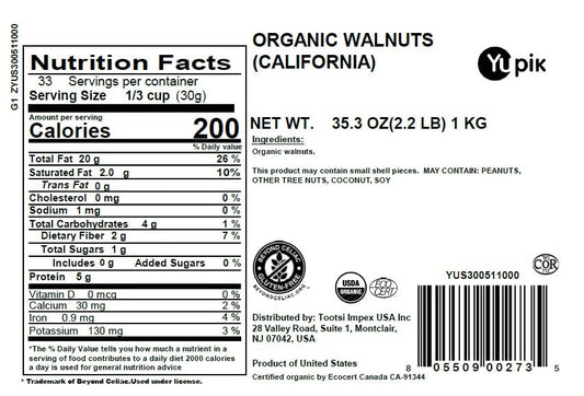 Yupik Organic Raw California Walnuts, Halves, 2.2 lb (35.2 oz), Kosher, Gluten-Free, Non-GMO, Vegan, Half Nuts, Unsalted, Unroasted, Source of Omegas, Healthy Snacks, Ideal for Baking & Cooking