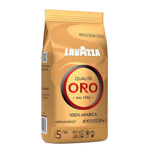 Lavazza Qualità Oro Whole Bean Blend, Medium Roast, 2.2 Pound (Pack of 1) ,100% Arabica, Central America & African highland origins, Fruity & Aromatic