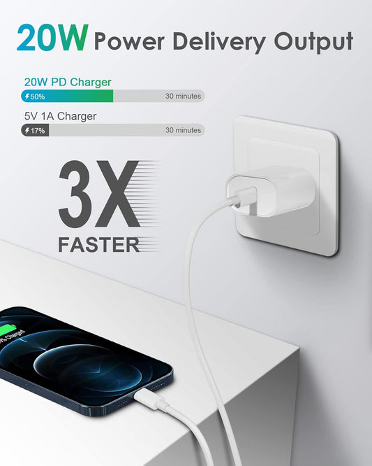 Fast Charger i Phone, 20W USB C Block with 6Ft Cable Compatible with IP 14/14 Pro/14 Plus/14 Pro Max/13/13 Mini/13 Pro/13 Pro Max/12/11/X & More