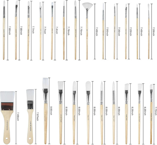 Paint Brushes Set of 24 Pieces Wooden Handles Brushes with Canvas Brush Case, Professional for Oil, Acrylic and Watercolor Painting
