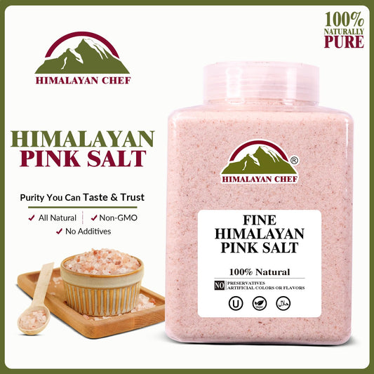 Himalayan Chef Pink Himalayan Salt Fine Grain, 5 lbs Plastic Jar - Pure, Natural, Kosher, Non-GMO, Mineral-Rich, for Cooking, Seasoning, Baking, Table Use