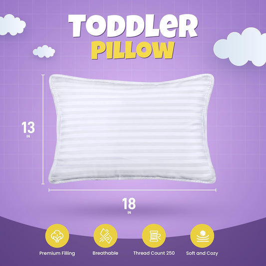 Utopia Bedding Toddler Pillow (White, 2 Pack), 13x18 Pillows for Sleeping, Soft and Breathable Cotton Blend Shell, Small Kids Pillow Perfect for Toddler Bed and Travel (Intended for Age 2 and up)