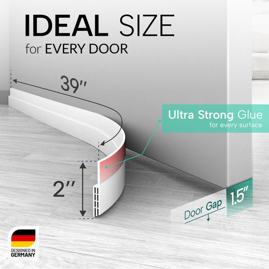 Vellure door draft stoppers for bottom of door - NEW premium door sweep / door seal strip (save energy – installs quickly and easily) door weather stripping, ideal for keeping out cold (1x39" white)