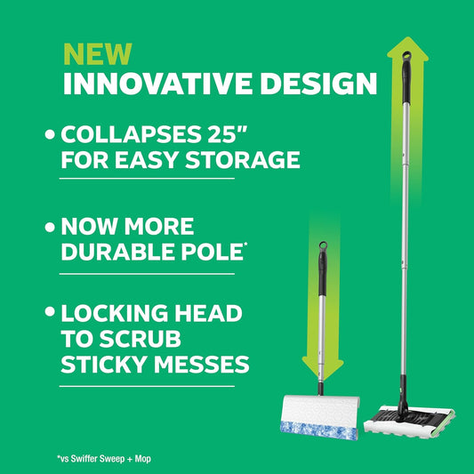 Swiffer Sweep & Mop Deluxe 2-in-1 Floor Mopping and Sweeping Kit, Multi-Surface Kit for Floor Cleaning, Kit Includes 1 Sweeper Device, 5 Heavy Duty Dry Sweeping Cloths, 6 Heavy Duty Wet Mopping Cloths