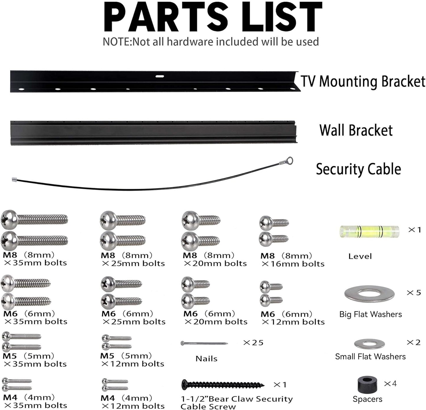 No Stud TV Wall Mount, Drywall Studless TV Hanger No Damage, No Drill, Non Screws, Dry Wall Flat Screen TVs Easy Install Bar Bracket fits VESA 12-55 inch TVs up to 99 lbs, Include Hardware Levels