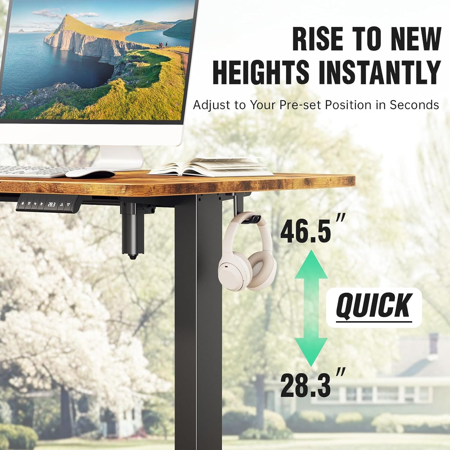 Veken 47.2" Standing Desk, Adjustable Height Office Desk with Wood Desktop, Computer Table for Home Work, Study and Gaming, Small Spaces, Modern Furniture,Brown