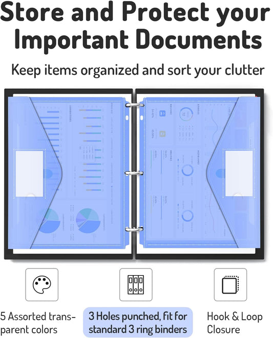 Forvencer Binder Pocket, 10 Pack Super Heavyweight Plastic Folders with Tight Closure, Folders with Pockets Side Loading, Binder Organizer, Binder Dividers with Pockets, Letter Size, Assorted Colors