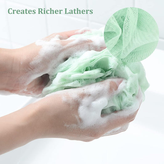 Fu Store Loofah Sponge Shower Loofahs 50g Bath Sponges Mesh Balls 4 Colors for Body Scrubber Exfoliator Wash Back Scrubber Bathroom Men Women - 4 Pack Scrubbers Cleaning Bathing Accessories