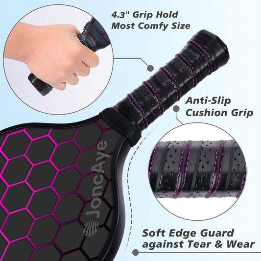 Pickleball-Paddles-Set of 4 or 2 Rackets by JoncAye, USAPA Approved Pickle-Ball Equipment with Balls, Bag, Accessories, Fiberglass Graphite Pickleball Racquet Set for Men, Women, Kids, Adults