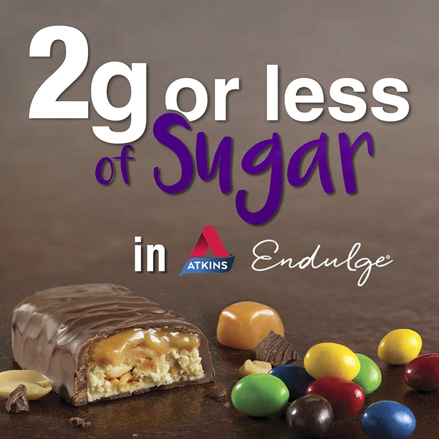 Atkins Endulge Caramel Nut Chew Bar, Low Sugar Snack, Dessert Bar, High Fiber Bar 1g Sugar, 10 Count