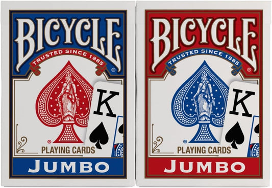 Bicycle Jumbo Index Playing Cards , 2 Pack Large Print Poker Size Deck of Cards for Easy Reading, Family Card Games, and Casino Play