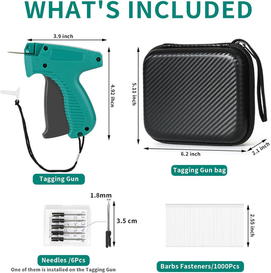 Tagging Gun for Clothing, Tag Attacher Gun Kit with 6 Needles, 1008pcs 2" Barbs Fasteners & 1 Hard Carrying Storage Case for Clothes Labeler ( Green)