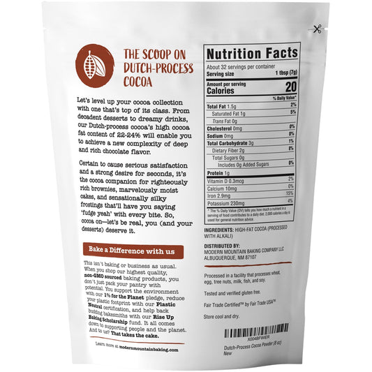 Cocoa Powder (8 oz) Dutch Processed Cocoa Powder, Unsweetened, Extra Rich Cocoa Flavor, 22-24% Fat, Premium Culinary Grade, Non-GMO Sourced, Fair Trade Certified, Perfect Cocoa for Baking and Cooking