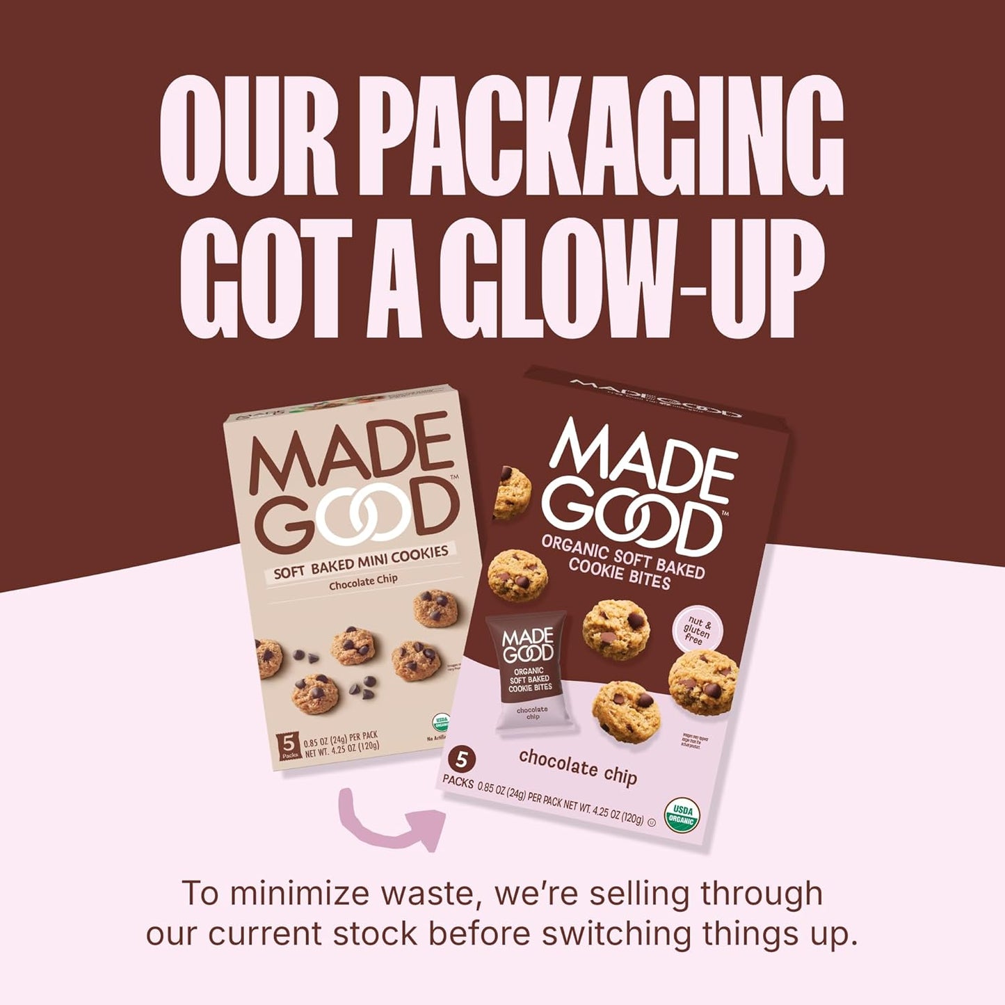 MadeGood Soft Baked Chocolate Chip Mini Cookies, Gluten Free & Safe For School Snacks, 30 Count