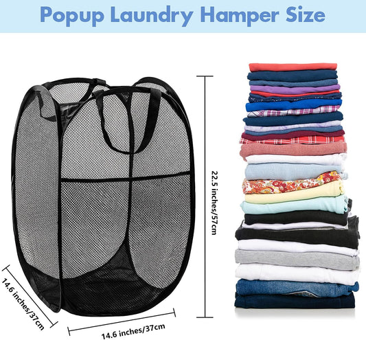 DUCOO Pop Up Hamper, 1 PCS Mesh Pop Up Laundry Hamper, Foldable Mesh Laundry Basket with Space-Saving Design for Home, Dorm, Travel & Storage - Black