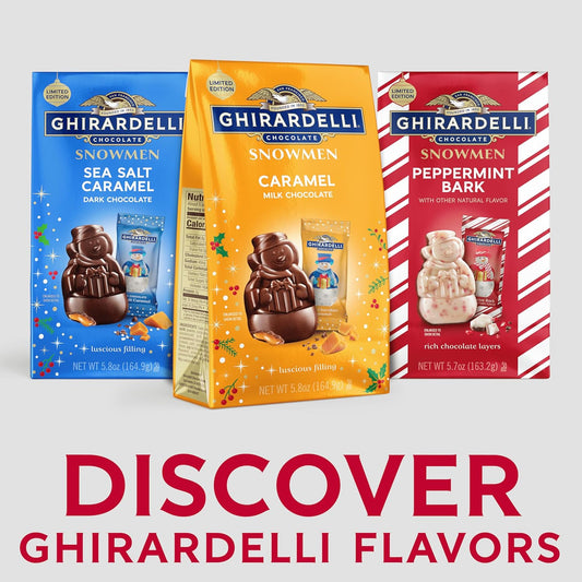GHIRARDELLI Milk Chocolate Caramel Snowmen, 5.8 oz Bag Premium Holiday Chocolate Candy Individually Wrapped