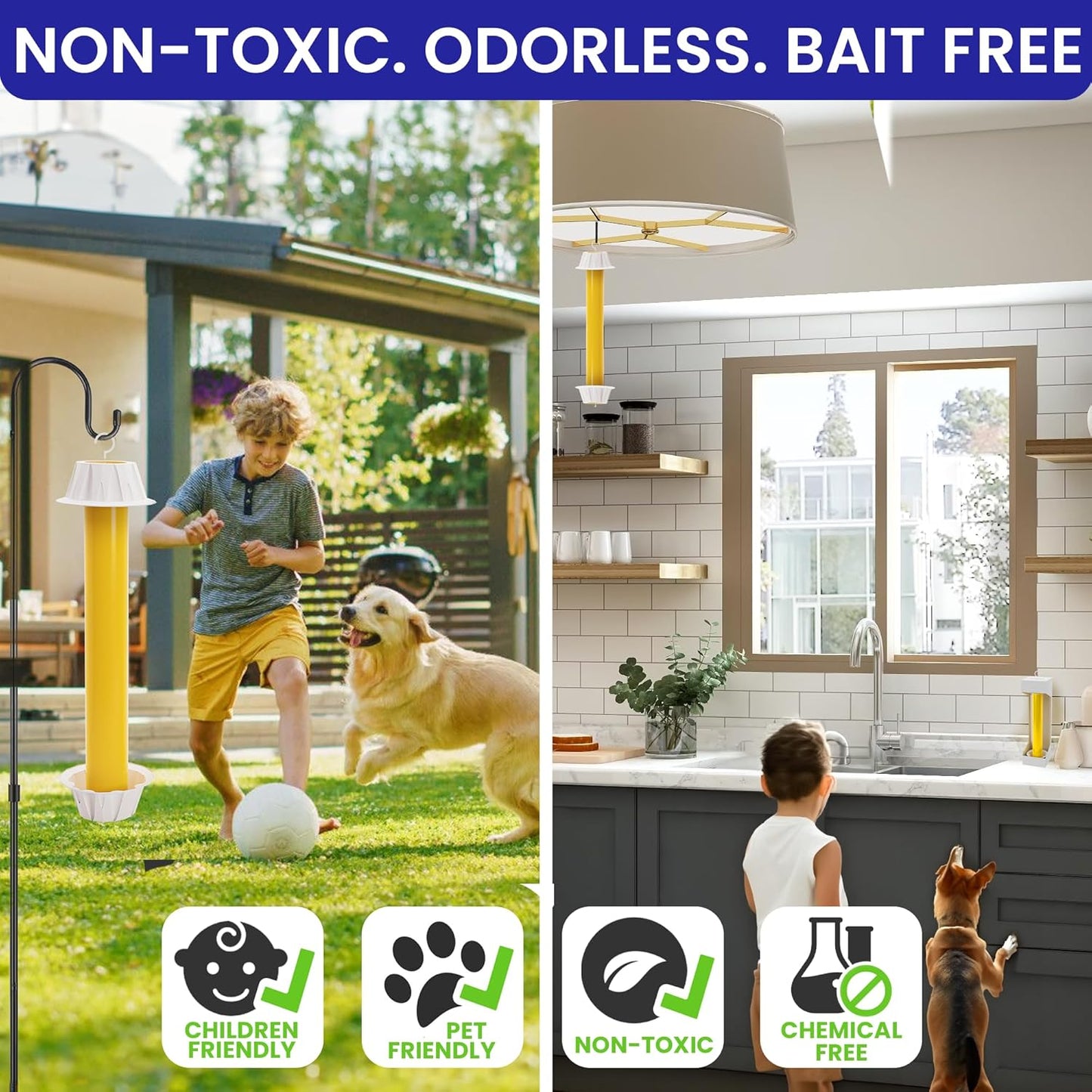 Fly Stick Sticky Fly Traps for Indoors Outdoor 6pk. Non-Toxic Super Sticky Hanging Flies Catcher Paper Tape Strips for Home. Catches All Bugs and gnats. Indoor Outdoor House Flying Insect Trap