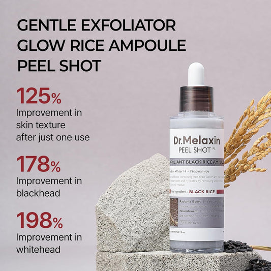 Peel Shot Glow Black Rice Ampoule - Soft Exfoliating Scrub & Blackhead Remover 80ml - Cart Shape