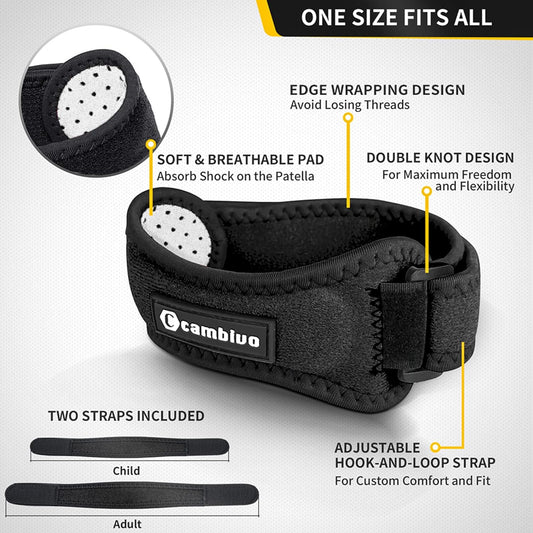 CAMBIVO 2 Pack Knee Braces for Women and Men, Patella Knee Support Strap, Basketball, Running, Hiking, Volleyball, Tennis, Squats