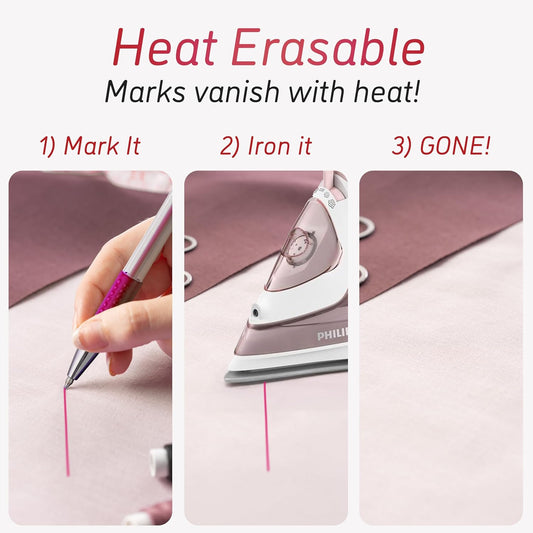 Lange & König Heat Erasable Fabric Marking Pens for Sewing - 4 Pens + 8 Refills - Sewing Supplies Quilting Supplies Sewing Accessories Embroidery Supplies Pen Tailors Chalk Fabric Chalk Alternative