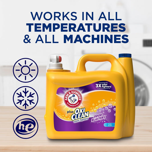 ARM & HAMMER Plus OxiClean Odor Blasters Fresh Burst, 128 Loads Liquid Laundry Detergent, 166.5 Fl oz