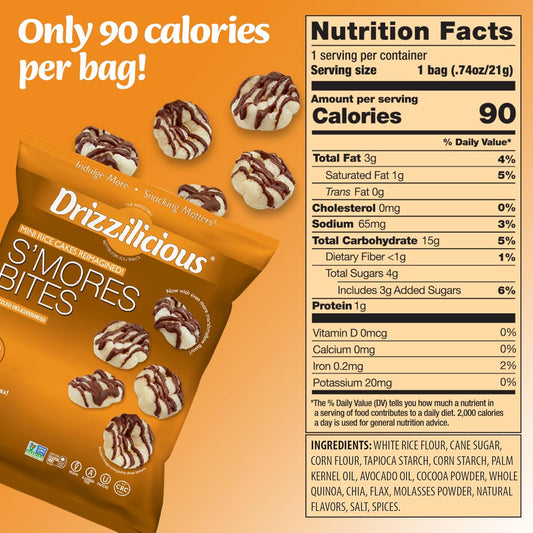 Drizzilicious Mini Rice Cakes Variety Pack - Rice Crisps, Healthy Snack for Adults and Kids, Flavored Rice Cakes, Vegan, Gluten Free, Allergen Free, Only 90 Calories Per Bag - 0.74 oz (Pack of 12)