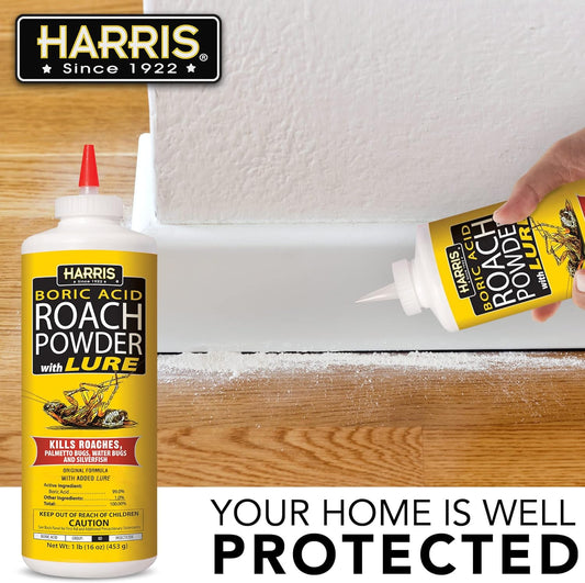 HARRIS Boric Acid Roach and Silverfish Killer Powder w/Lure for Insects (16oz)