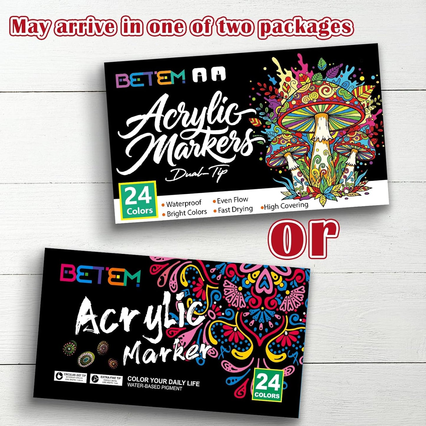 Betem 24 Colors Dual Tip Acrylic Paint Pens Markers, Premium Acrylic Paint Markers Stocking Stuffers for Rock, Wood, Fabric, Glass, Canvas, Ceramic, Christmas Gifts for Teens DIY Crafts Art Supplies
