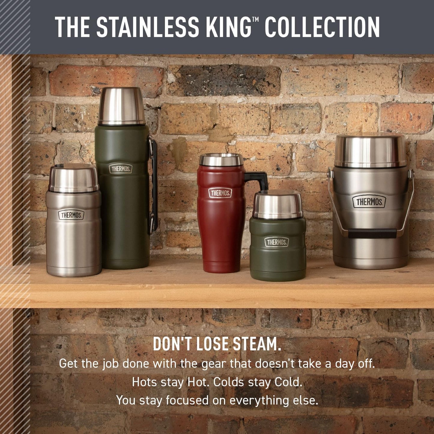 THERMOS Stainless King Vacuum-Insulated Food Jar with Spoon, 16 Ounce, Midnight Blue