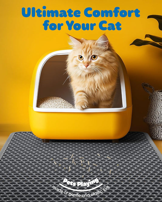 Cat Litter Mat - 23.2'' x 14.6'' Small Litter Trapping Mat, Easy to Clean Litter Box Mat, Waterproof, Urine-Proof, Non-Slip Kitty Litter Mats for Floor, Grey