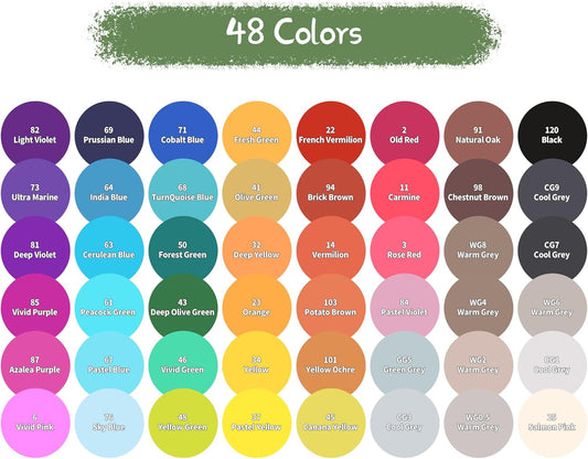 Alcohol Markers, 48 Colors Dual Tip Art Marker, Drawing Markers, Coloring Marker for Kids Sketching Adult Coloring