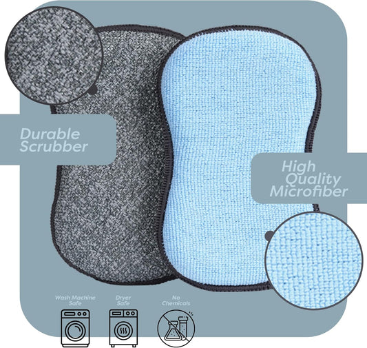 Multi-Purpose Sponges Kitchen by Scrub-it - Non-Scratch Microfiber sponges for Cleaning, Along with Heavy Duty Scrubbing Power - Reusable Dish Sponge for Dishes, Pots and Pans (6 Pack, Small)