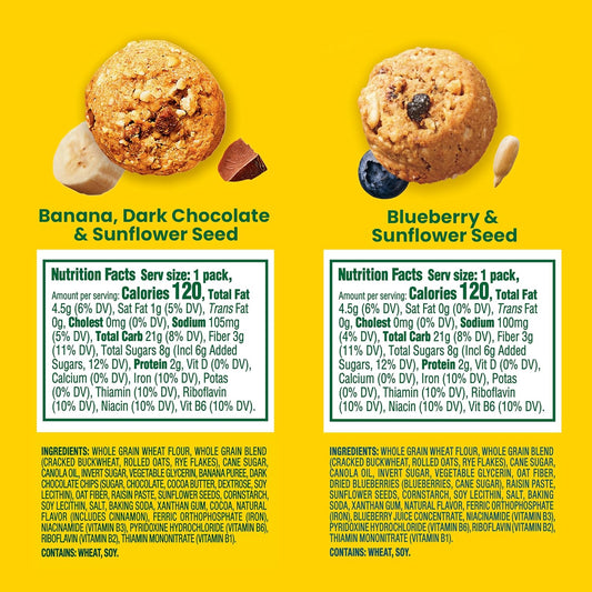 belVita Energy Snack Bites Variety Pack, Banana Dark Chocolate & Sunflower Seed, Blueberry & Sunflower Seed, 15 Snack Packs