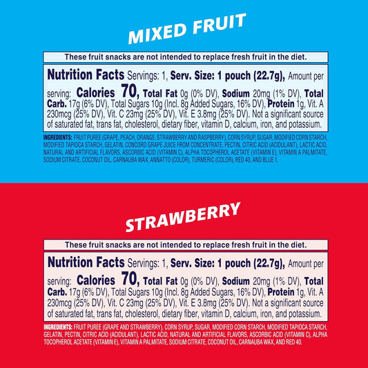 Welch's Fruit Snacks, Mixed Fruit & Strawberry Snack Box, Stocking Stuffers, 0.8oz Snack Packs (Pack of 60)