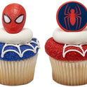 DecoPac Marvel's Spider-Man™ Spider and Mask Rings, Spider-Man Cupcake Decorations, Red and Blue Food Safe Cake Toppers – 24 Pack