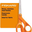 Fiskars 8" Original Orange-Handled Stainless Steel Scissors, Ergonomic and Keeps Material Flat, Sharp All-Purpose Paper and Fabric Scissors for Office, Arts, and Crafts
