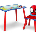 Delta Children - Marvel Spidey and His Amazing Friends 4-Piece Toddler Room-in-a-Box Set – Includes Sleep and Play Toddler Bed, Table, 1 Chair and Fabric Toy Box, Blue/Red