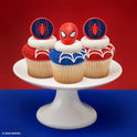 DecoPac Marvel's Spider-Man™ Spider and Mask Rings, Spider-Man Cupcake Decorations, Red and Blue Food Safe Cake Toppers – 24 Pack