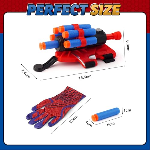 3 Sets Spider Web Shooters Classroom Prizes for Kids Wrist Launcher Toys with Hero Gloves Auto Resetting Boards Spider Cape and Mask Cosplay Costume for Kids Birthday Party