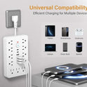 Surge Protector Power Strip,17-in-1, 11 AC Outlets with 4 USB & 2 Type-C Ports, 12-Inch Cord, White, This Compact Powerhouse Delivers Comprehensive Charging Solutions for All Your Devices.