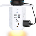 Mifaso 3-Sided Multi Plug Power Strip, Wall Extender with Shelf, Night Light & Surge Protector, USB Wall Charger with 5 AC Wide Space Outlets and 3 USB & 1 C Port, White