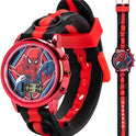 Accutime Marvel Spiderman Kids Digital LCD Wrist-Watch with Red, Green, and Yellow LED Light Show and Popper Strap for Boys, Girls, and Toddlers - Perfect for Learning Time and Fun