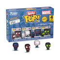 Funko Pop! Bitty: Spider-Man - Miles Morales, Ghost Spider, Spider-Man 2099, and Mystery Chase Figure - 0.9 Inch (2.2 Cm) - Marvel Comics Collectable - Stackable Display Shelf Included - Gift Idea