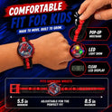 Accutime Marvel Spiderman Kids Digital LCD Wrist-Watch with Red, Green, and Yellow LED Light Show and Popper Strap for Boys, Girls, and Toddlers - Perfect for Learning Time and Fun