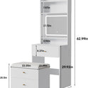 Vabches Make Up Vanity Desk with Mirror and Lights, White Vanity Table Set with Charger Station,Girls Small Vanity and Storage Chair