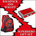 Red Superhero Wallet and Red Kids Backpack Gift Set | 12”x16”x6” Children's School Bags & 5”x10” Kids Wallet for Boys and Girls with Spidey Movie Theme - Back-To-School Bags