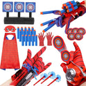 3 Sets Spider Web Shooters Classroom Prizes for Kids Wrist Launcher Toys with Hero Gloves Auto Resetting Boards Spider Cape and Mask Cosplay Costume for Kids Birthday Party