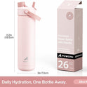 26 oz Insulated Water Bottle with 2-in-1 Straw and Spout Lid, Keep Cold 24H, Leak-Proof, Fits in Car Cup Holder, Stainless Steel Water Bottle for Sports, Travel, and School (Cotton Candy)